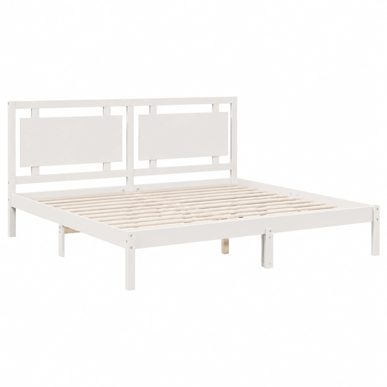 Struttura Letto Matrimoniale in Legno Massello Bianco 200x220 cm