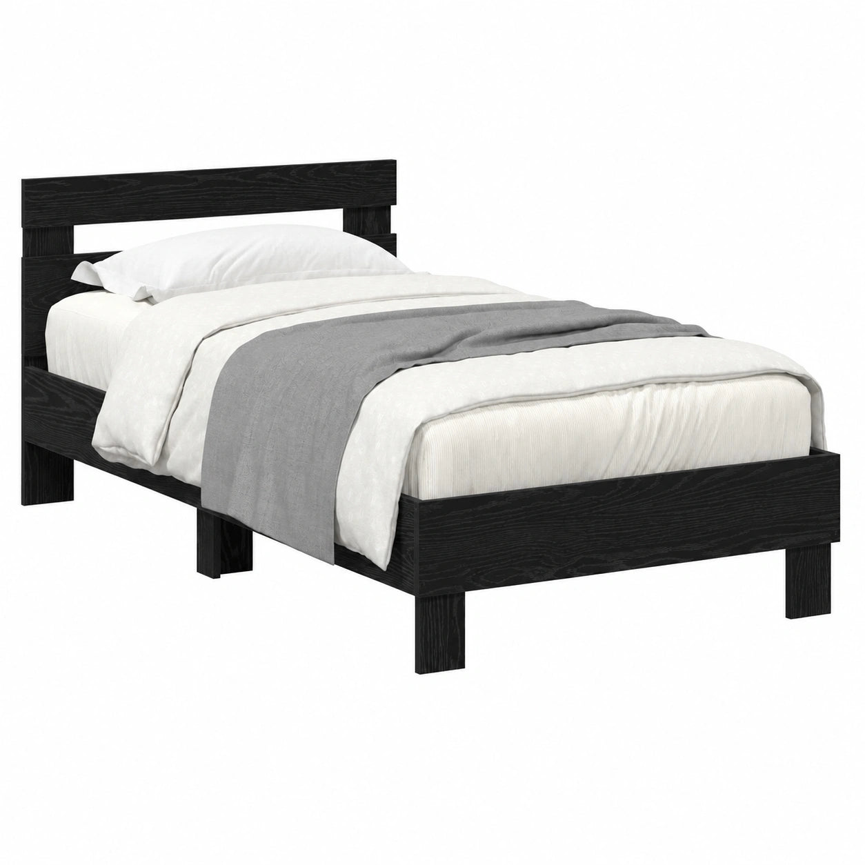 Letto in Legno Rovere Nero 90x190 cm con Design Moderno e Base a Doghe