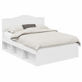 Letto matrimoniale 160x200 cm in pino bianco con contenitore e testiera imbottita