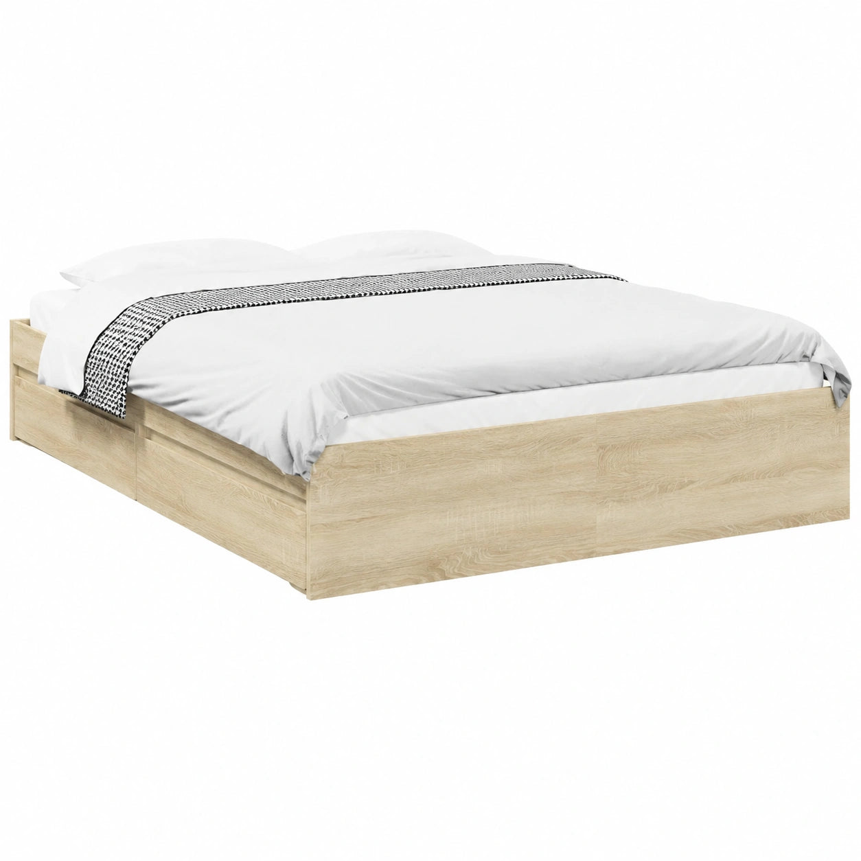 Letto Matrimoniale Moderno con Contenitore e Cassetti in Legno Multistrato Rovere, 160x200 cm