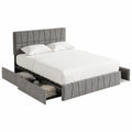 Letto Matrimoniale Imbottito 160x200 con Cassetti e LED USB, Velluto Grigio