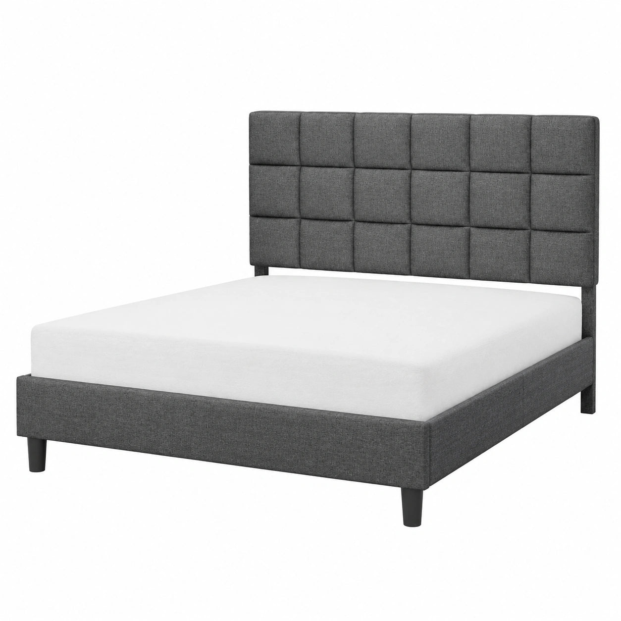 Letto Matrimoniale Imbottito con Testiera Quadrata, 160x200 cm, Grigio Scuro, Doghe Regolabili, Montaggio Facile