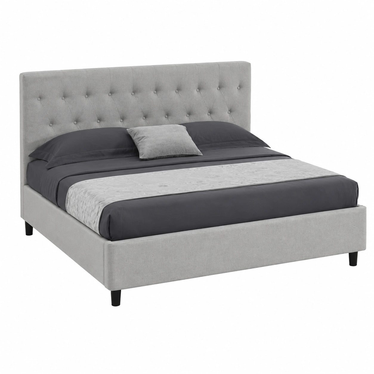 Letto Contenitore Matrimoniale con Apertura Idraulica, Testiera Imbottita in Tessuto Grigio, Struttura Rinforzata Facile da Montare, Rete in Legno 160x190cm