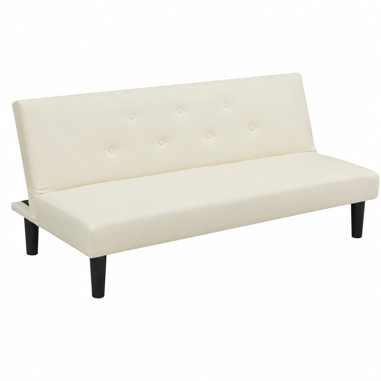 Divano Letto 3 Posti in Tessuto Imbottito Reclinabile, Gambe in Plastica, Colore Panna, Ideale per Salotto e Camera Ospiti, Dimensioni 167x70x77 cm