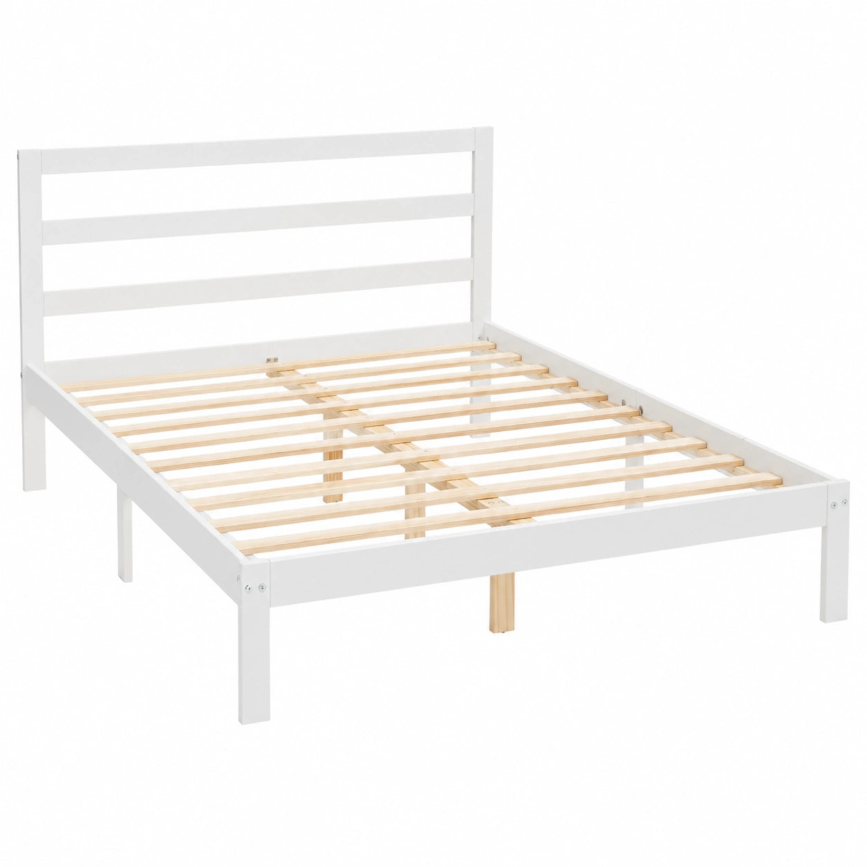 Struttura Letto King in Legno Massello di Pino con Testiera, 160x200 cm, Bianco