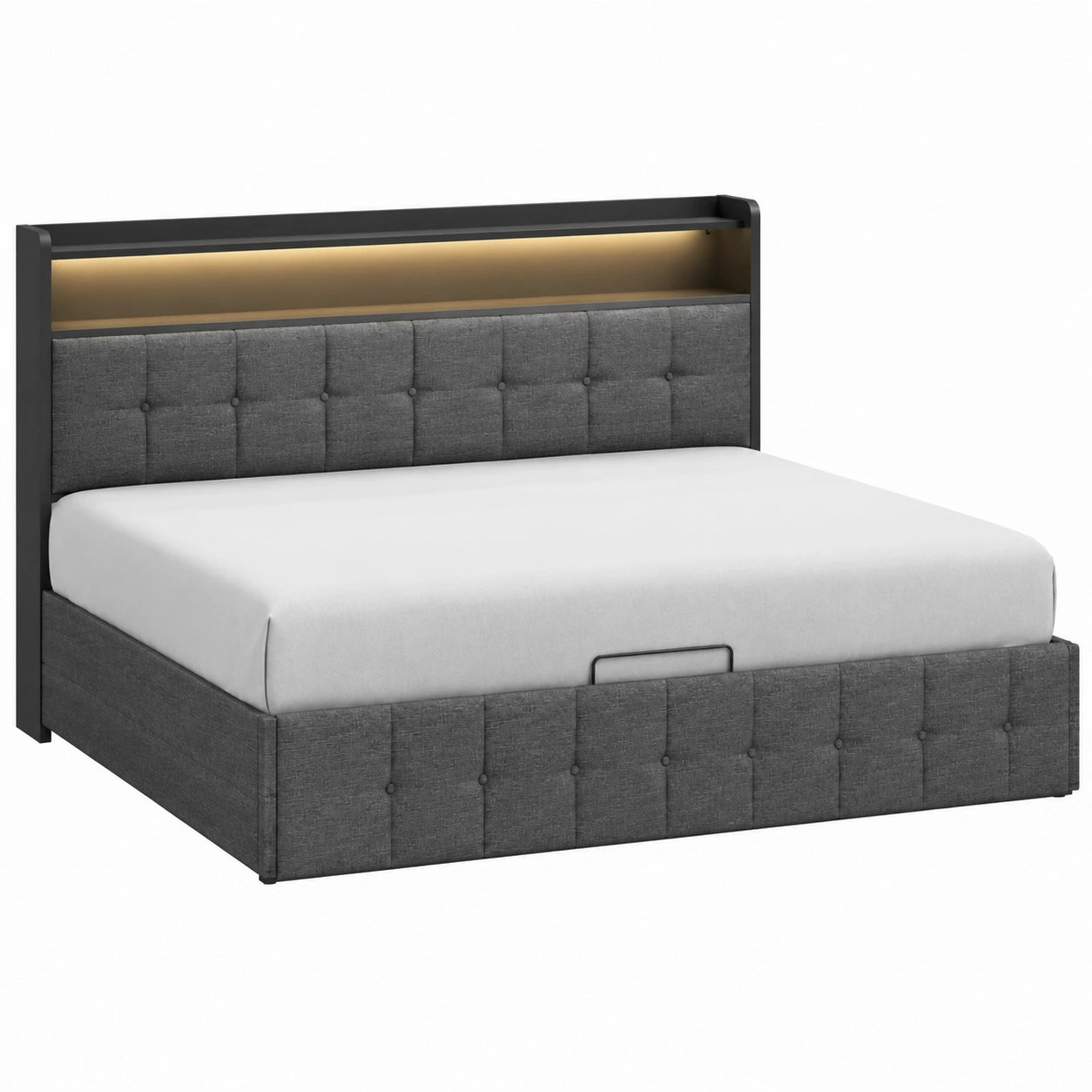 Letto matrimoniale imbottito 140x190 con LED, USB e contenitore idraulico