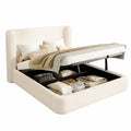 Letto matrimoniale imbottito con contenitore 160x200 in bouclé beige