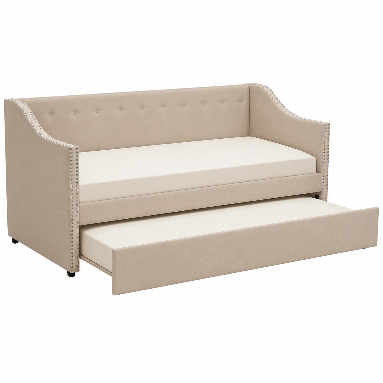 Divano Letto Estraibile Imbottito 90/180x200cm con Rete a Doghe in Legno, Letto Singolo o Matrimoniale Multifunzione per Adulti