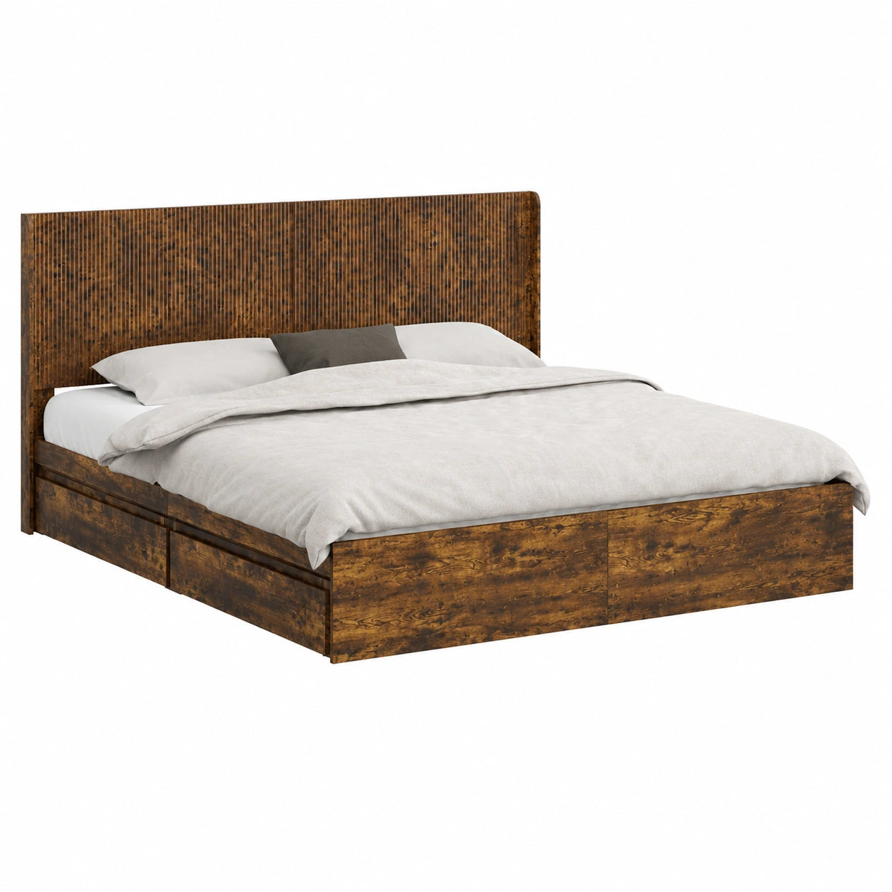 Letto Matrimoniale Contenitore 180x200 con Testiera al 55cm Rovere Fumo