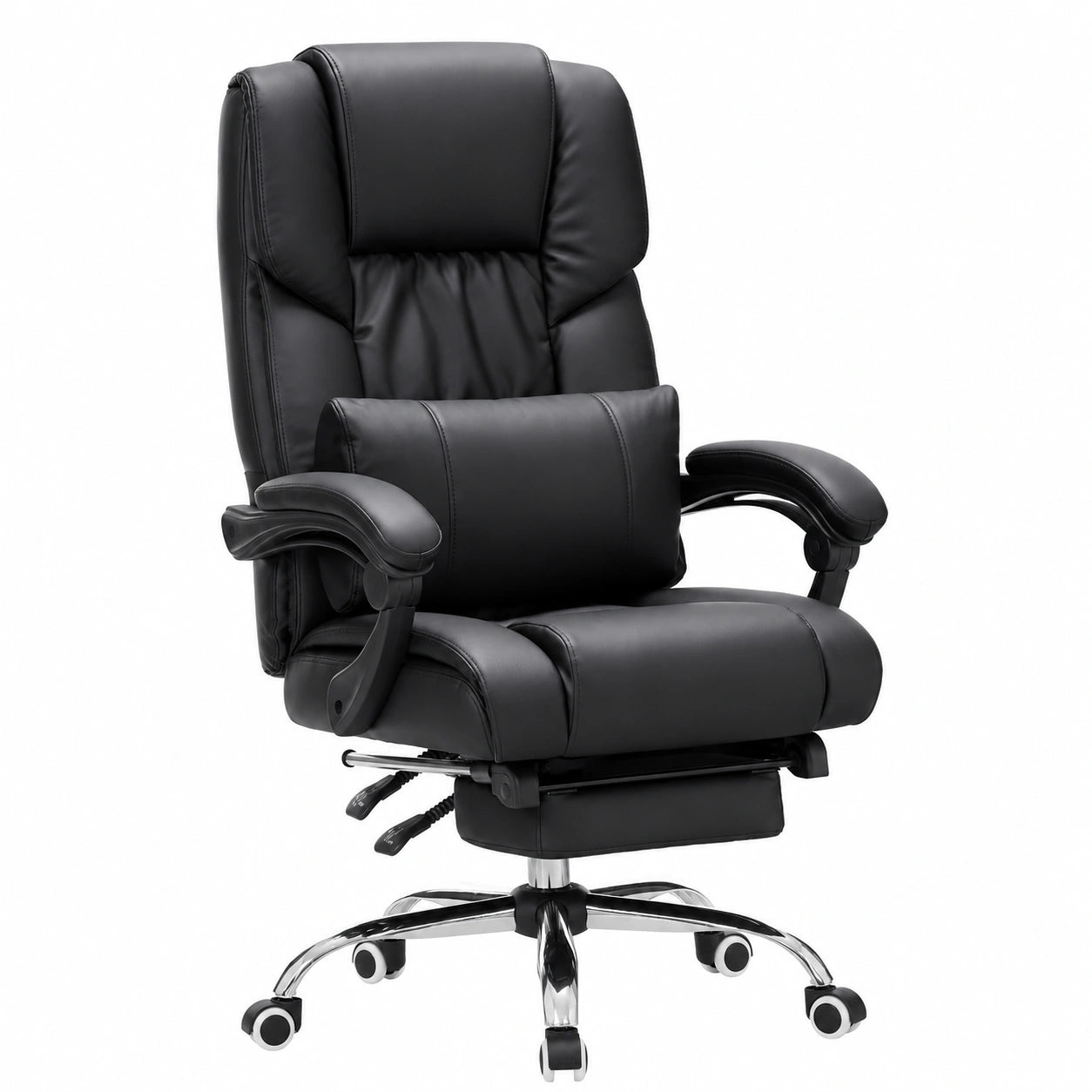 Poltrona Girevole Ergonomica SONGMICS con Poggiapiedi, Sedia Ufficio Regolabile in Similpelle Nera