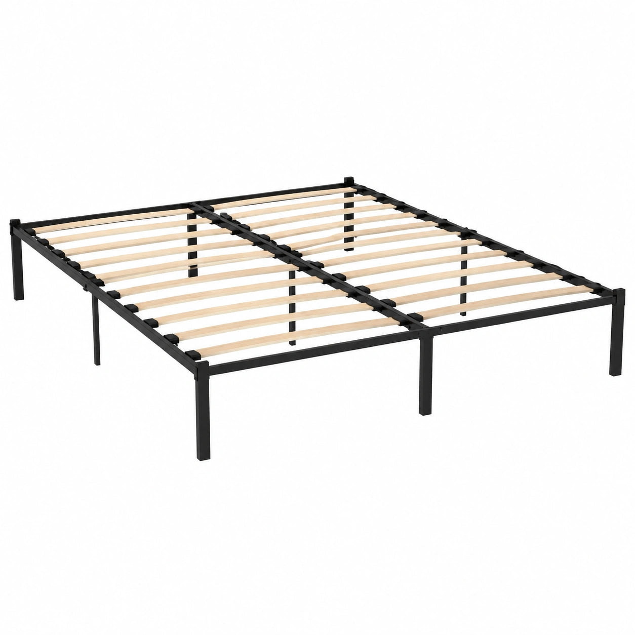 Struttura Letto Matrimoniale 140x200 cm, Legno e Acciaio, Doghe Rinforzate, Altezza 41 cm