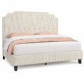 Letto Matrimoniale Imbottito Beige con Testiera Rivettata 160x200 cm