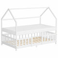 Letto Casetta per Bambini 120x200 cm Bianca con Materasso e Sicurezza