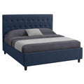 Letto Matrimoniale Salvaspazio con Contenitore e Testiera Imbottita Blu, Struttura Rinforzata Moderna, Rete in Legno 160x190