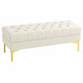 Panca in Velluto con Gambe in Metallo per Camera e Soggiorno, 118x45x42 cm, Beige
