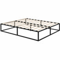 Letto a Doghe Matrimoniale con Contenitore, Struttura in Legno e Metallo, 190x160x35cm, Nero e Legno
