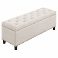 Pouf Contenitore Imbottito in Legno Beige per Camera da Letto 121x42x43 cm