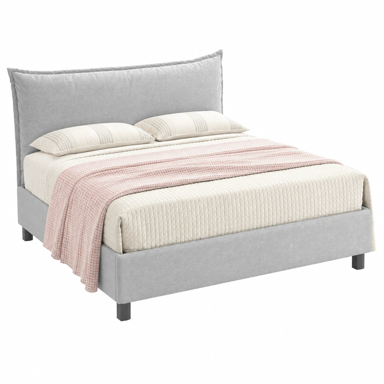 Letto Matrimoniale Nuvoletta con Contenitore - Opzioni 160x190 o 160x200, Testiera Imbottita Personalizzabile