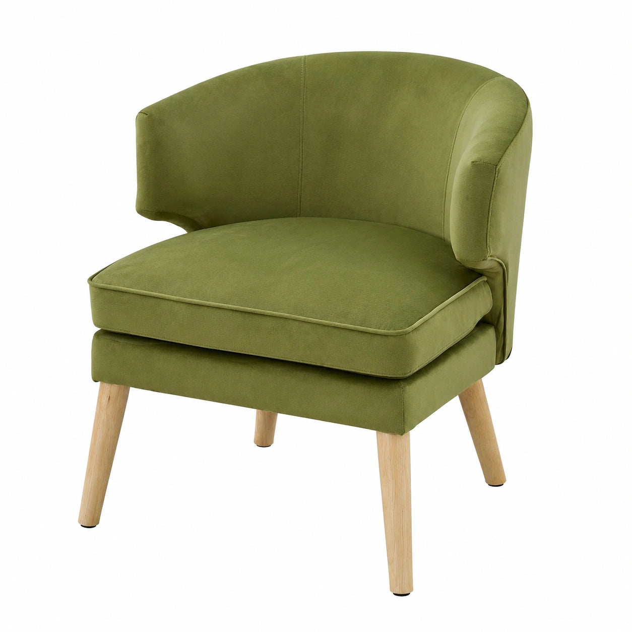 Poltrona in Velluto Senza Braccioli con Gambe in Legno, Sedia Imbottita Verde per Soggiorno e Camera da Letto